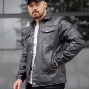 Geacă bărbați neagră din piele ecologică – Model 12204 T13-1
