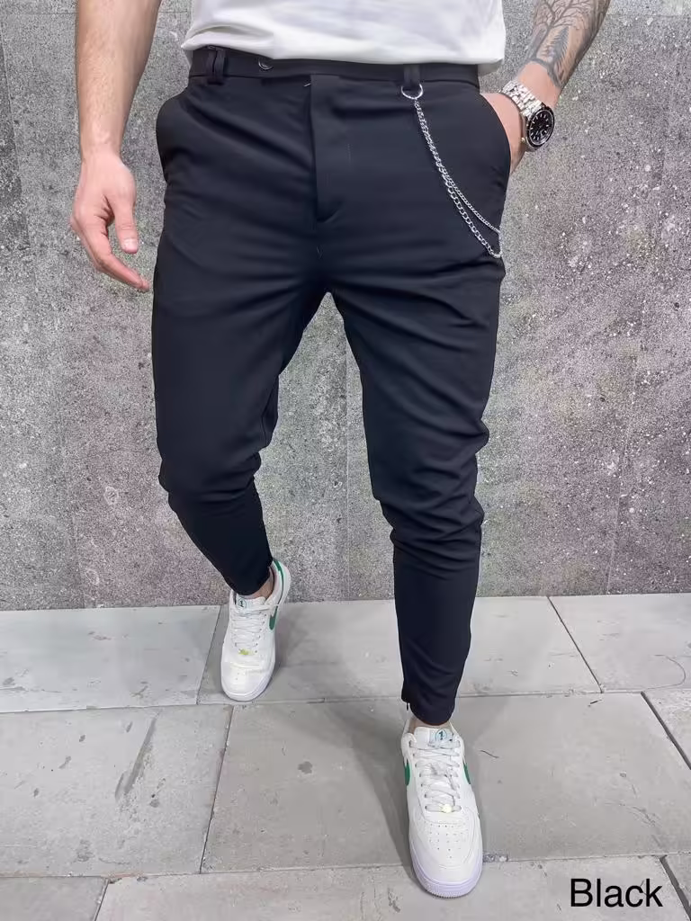 Pantaloni barbati casual negri + lant 12097 B14-5