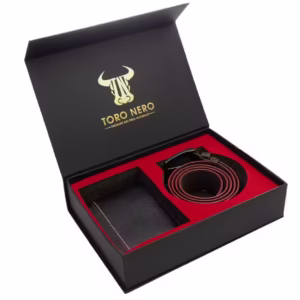 Set cadou portofel și curea din piele naturală pentru bărbați - Negru Red Line (110 cm)