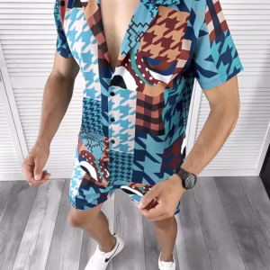 Compleu de vară pentru bărbați – cămașă slim fit cu imprimeu și pantaloni