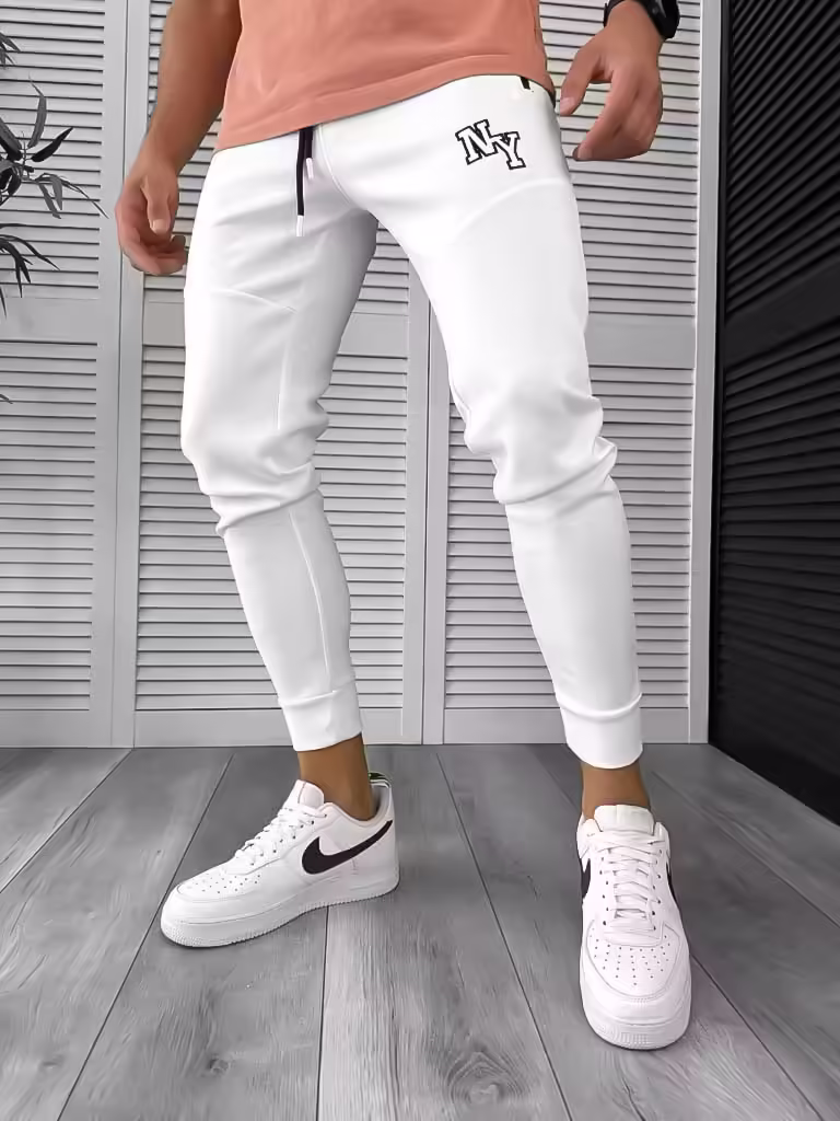 Pantaloni de trening albi conici cu defect DEF800 D4-5.4