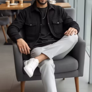 Cămașă bărbați casual neagră slim fit