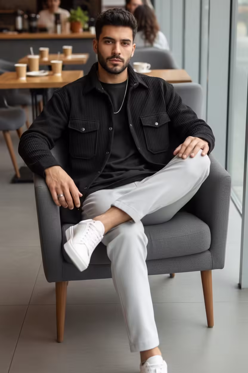 Cămașă bărbați casual neagră slim fit