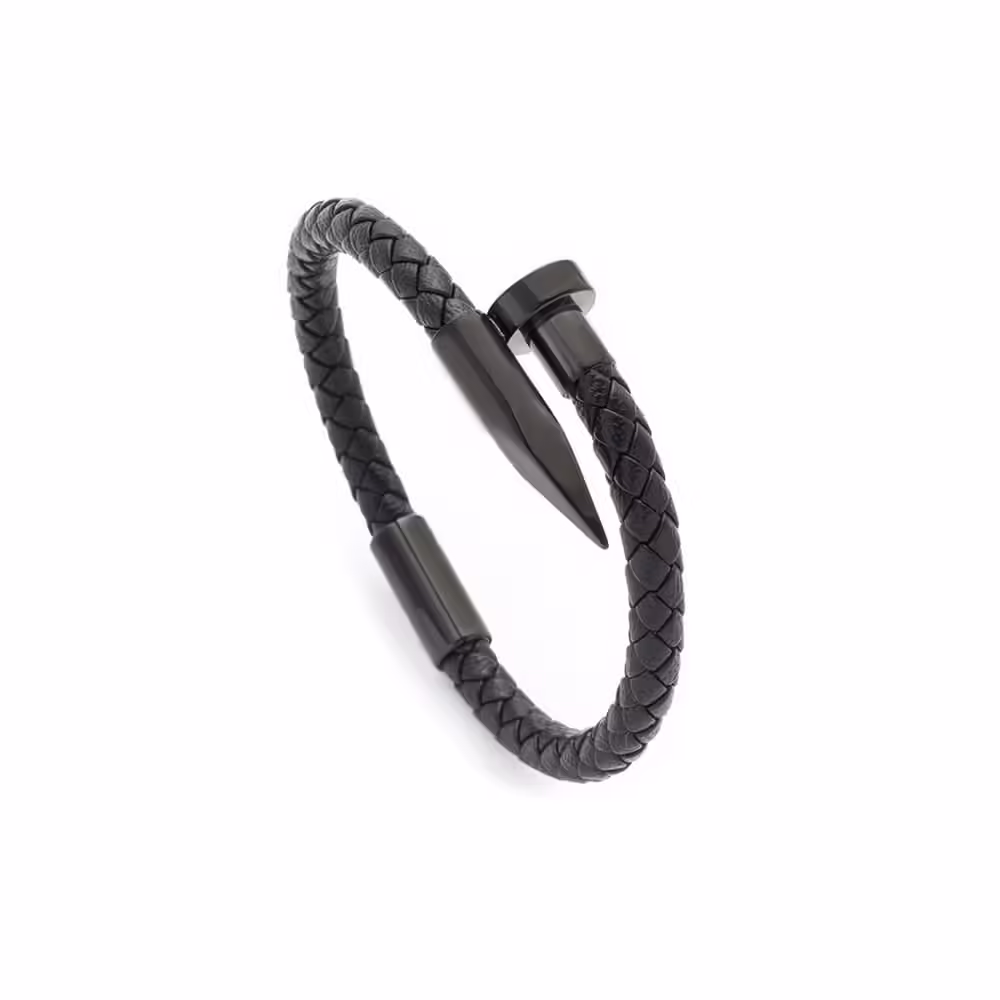 Brățară din piele naturală pentru bărbați – Negru – Anos