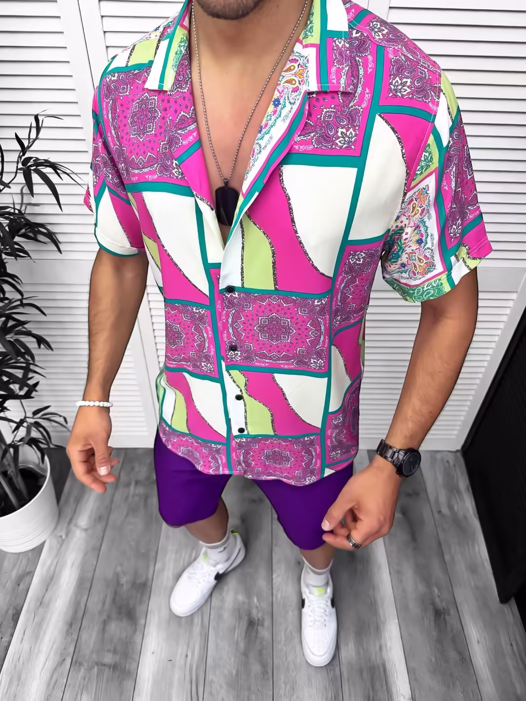 Compleu de vară cu cămașă imprimată și pantaloni – Model 13052