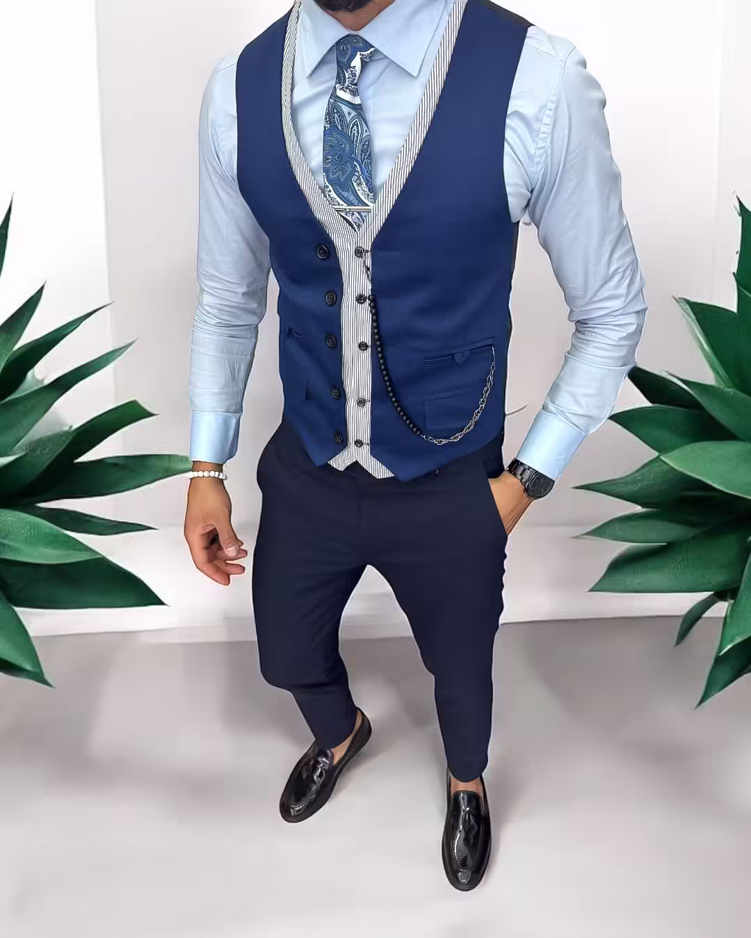 Compleu bărbați elegant – Vesta + Pantaloni Slim Fit