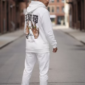 Trening bărbați slim fit alb - Pantaloni și Hanorac Premium