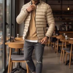 Geaca de bărbați de iarnă bej - Model Zara