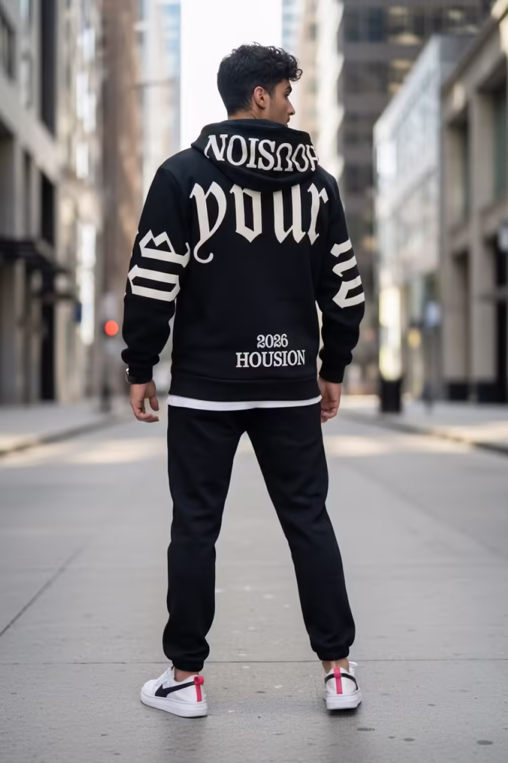 Trening bărbați slim fit negru – Pantaloni și hanorac din material premium