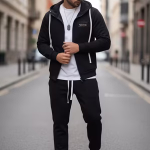 Trening bărbați slim fit negru - Pantaloni și hanorac de calitate PREMIUM