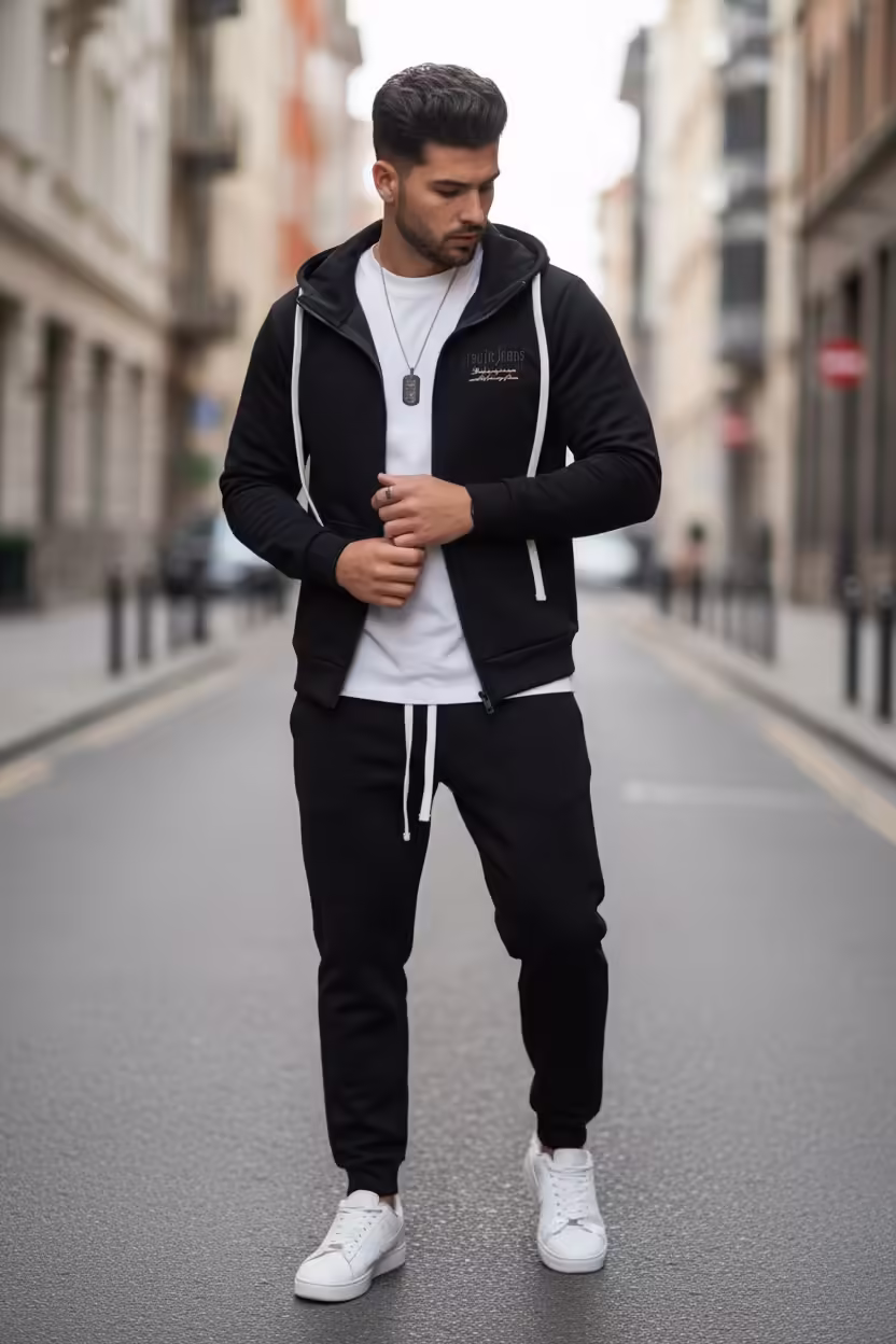 Trening bărbați slim fit negru – Pantaloni și hanorac de calitate PREMIUM