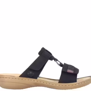 Papuci casual, dama, RIEKER ANTISTRESS, 60881-00 negru, piele ecologica