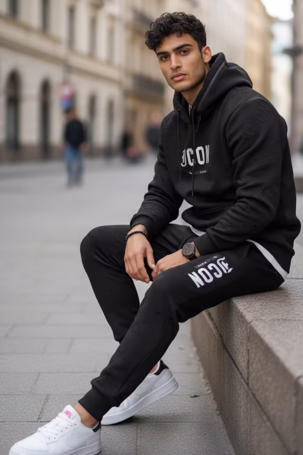 Trening bărbați slim fit negru – Pantaloni și Hanorac 5025