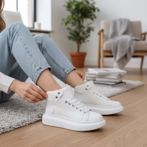 Adidași dama albi casual înalți – Model 6616 N9-3