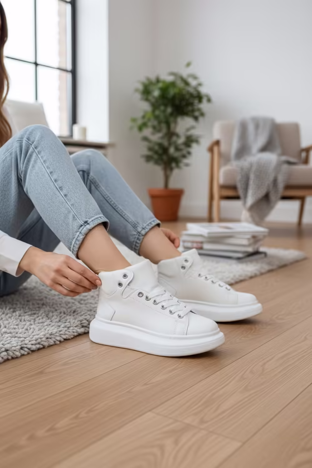 Adidași dama albi casual înalți – Model 6616 N9-3