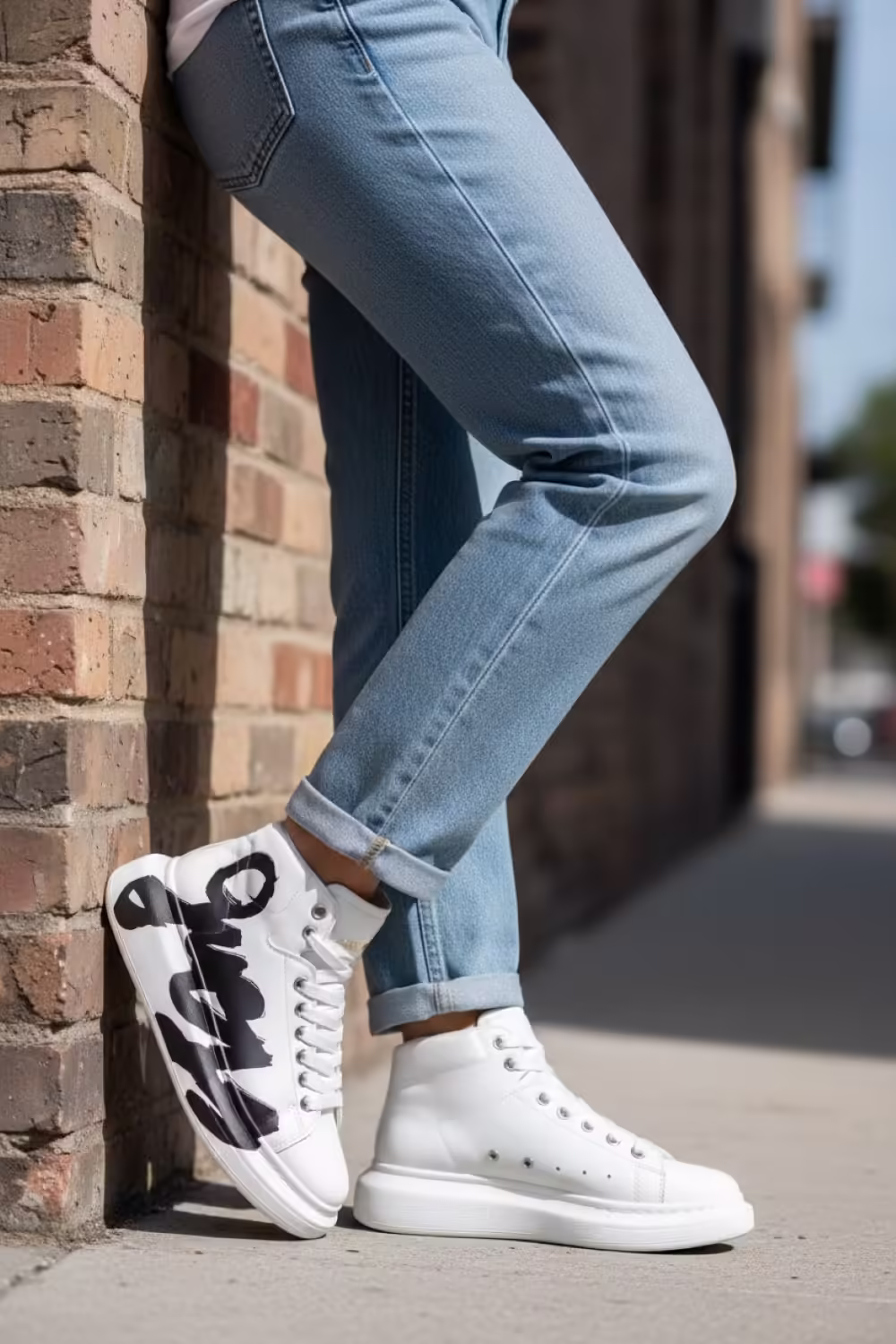Adidași dama albi casual înalți – Model 6620