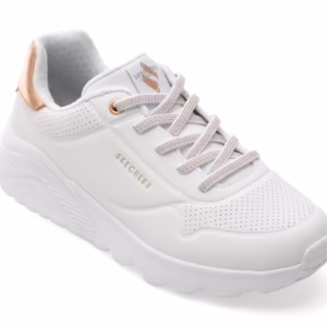 Pantofi sport albi SKECHERS UNO LITE din piele ecologică pentru fetițe