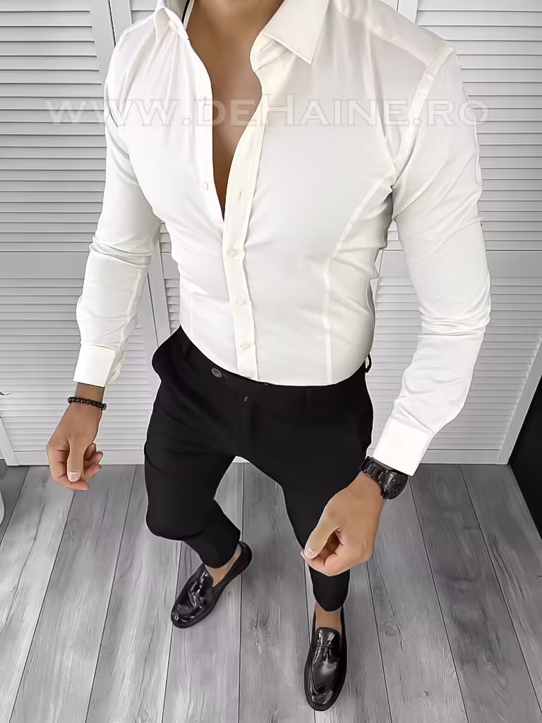 Cămașa bărbați bej slim fit B1357 W5