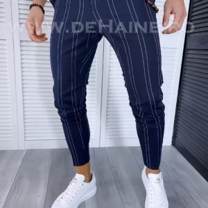 Pantaloni bărbătești casual bleumarin în dungi – Regular Fit B1704