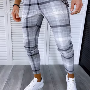 Pantaloni barbati casual regular fit gri in carouri B1898 F2-5.1
