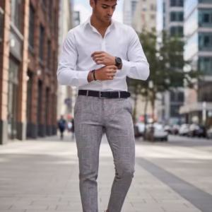 Pantaloni bărbați eleganți regular fit în carouri – Model B1910