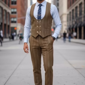Compleu bărbați elegant – Vesta și Pantaloni mustar B5517