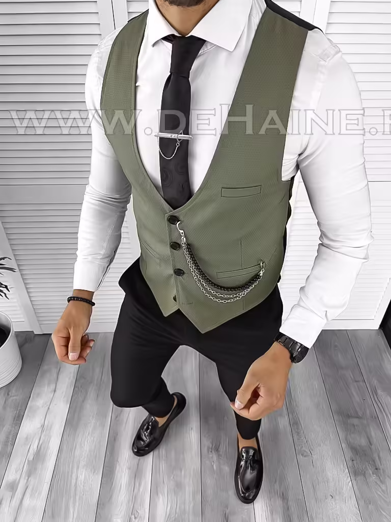 Vesta barbati eleganta slim fit verde B8085 D3-4.1