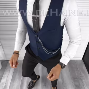 Vesta elegantă bărbați slim fit bleumarin B8137