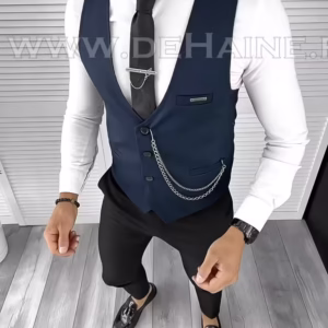 Vesta elegantă bărbați slim fit bleumarin B8150