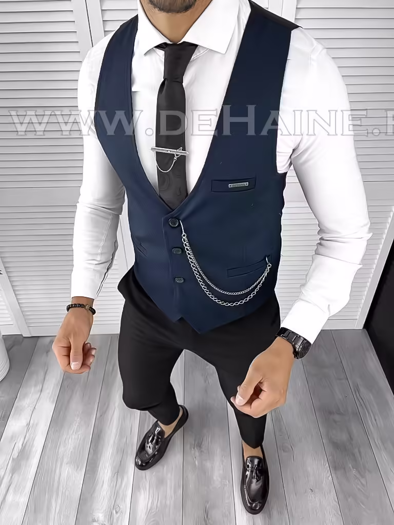 Vesta elegantă bărbați slim fit bleumarin B8150