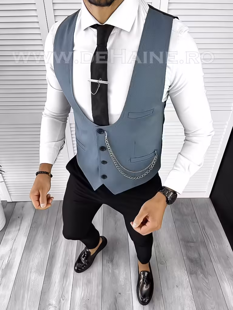 Vesta bărbați slim fit albastră B8252 – Eleganță și confort