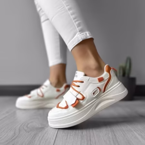 Adidasi dama casual cu talpa inalta albi cu orange CL2333 T7-1