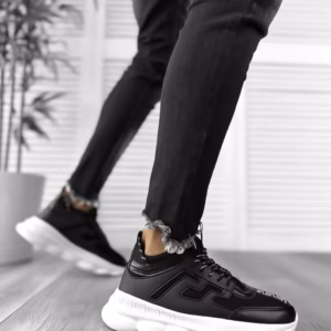 Adidași bărbați casual negri cu alb H03 N4-4 - Confort și Stil