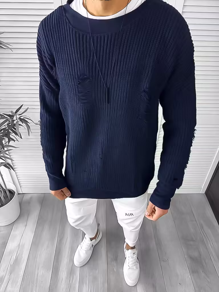 Pulover bărbați gros bleumarin slim fit – T3664