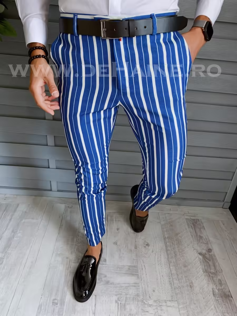 Pantaloni Eleganți Bărbați Albastri în Dungi – Model B1772 B6-3