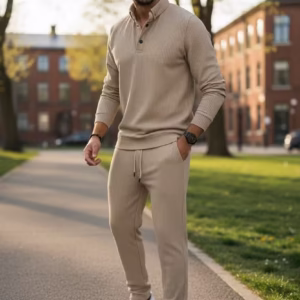 Trening bărbătesc slim fit bej – Pantaloni și bluză C200 26-3.3