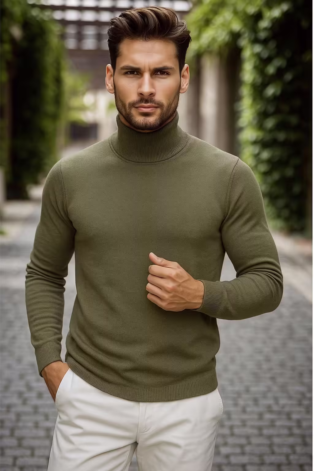 Helanca slim fit pentru bărbați, kaki – Model 13416 D2-5.3