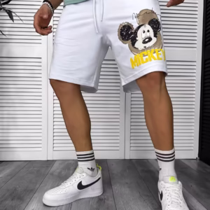 Pantaloni de trening scurti albi cu imprimeu Y241 – Colectia Noua