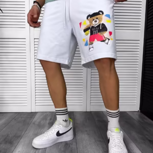 Pantaloni de trening scurti albi cu imprimeu Y247 – Colectia Noua