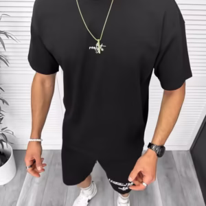 Compleu de Vară Negru – Tricou Slim Fit și Pantaloni Y250