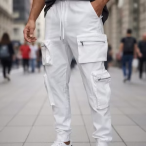 Pantaloni de trening cargo albi conici – Model Y308 P20-4.1