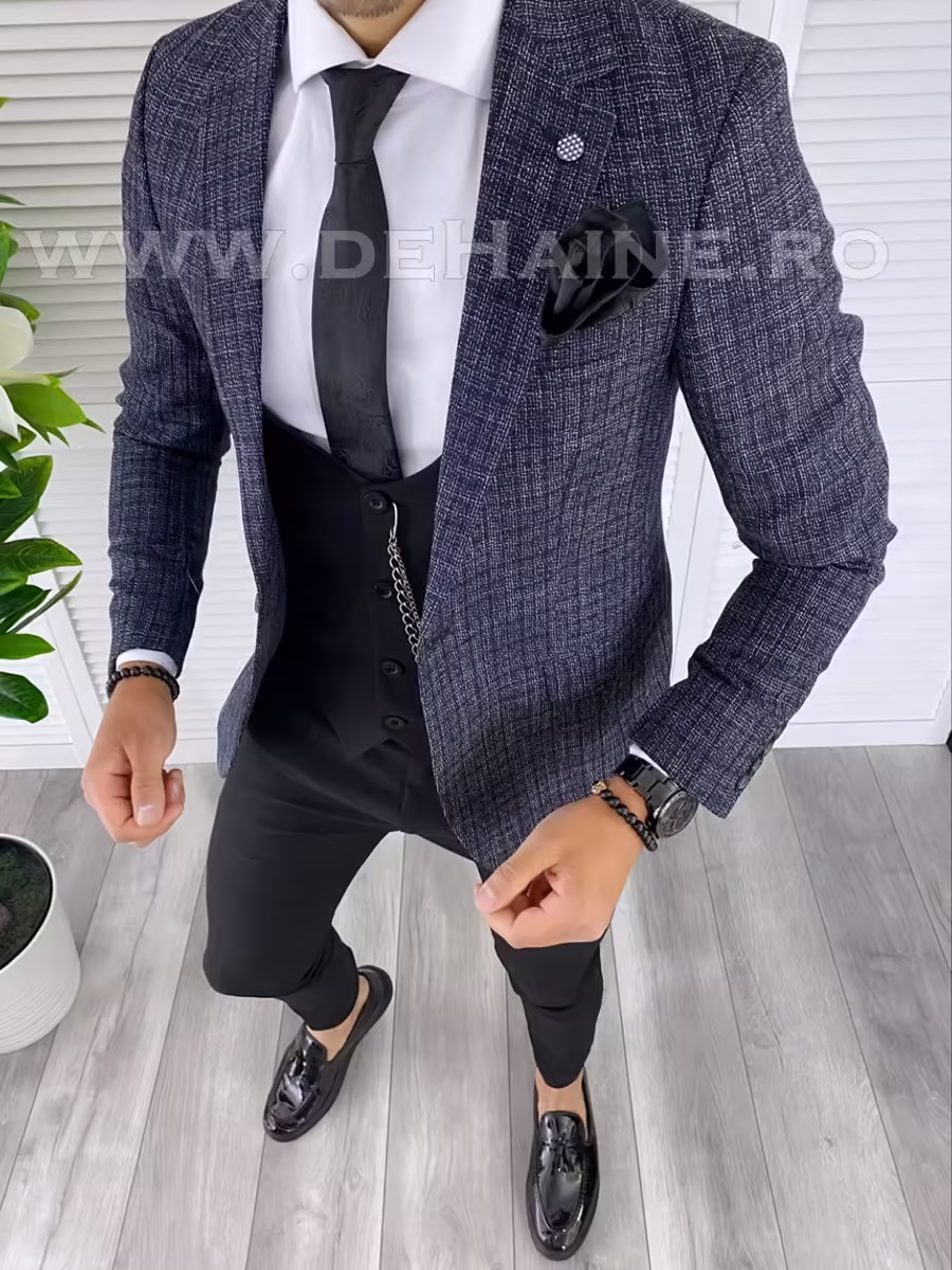Sacou bărbătesc slim fit în carouri B4982 – Model elegant pentru orice ocazie