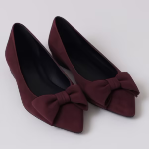 Balerini dama Piele Naturala camoscio Bordo BowChic