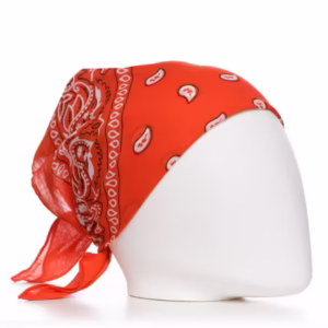 Bandana Batic Pătrat cu Imprimeu Alb pe Fond Corai