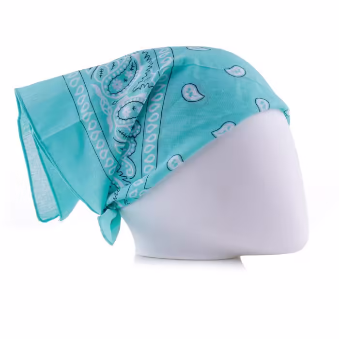 Bandana Batic Patrată cu Imprimeu Alb pe Fundal Turcoaz
