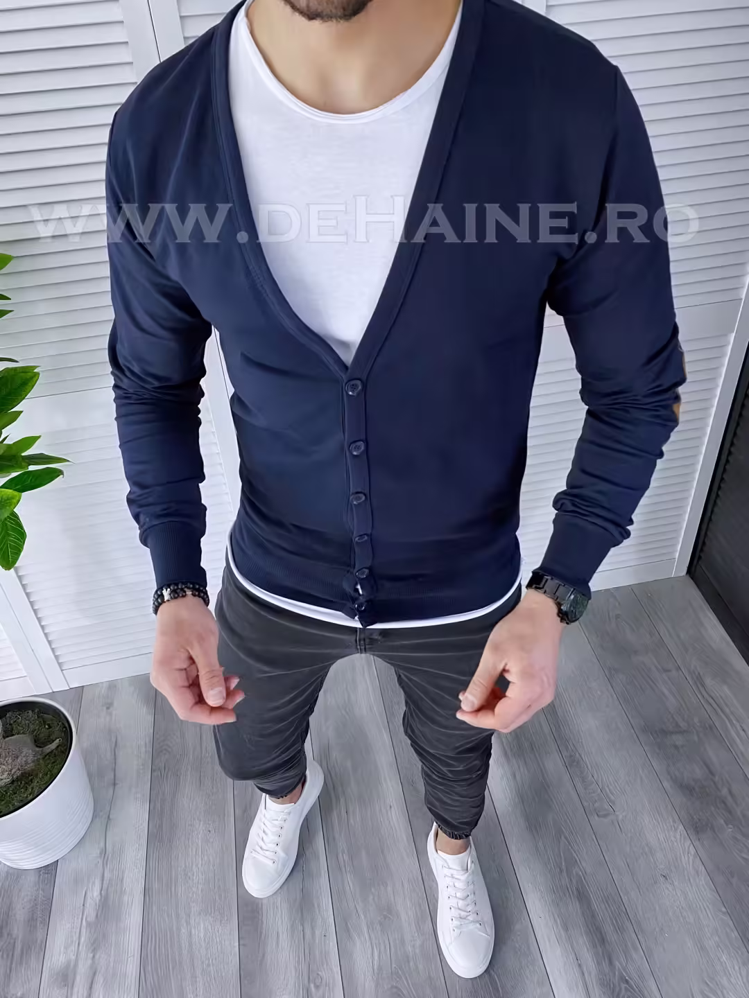 Bluză bărbați bleumarin casual slim fit din bumbac – Stil modern