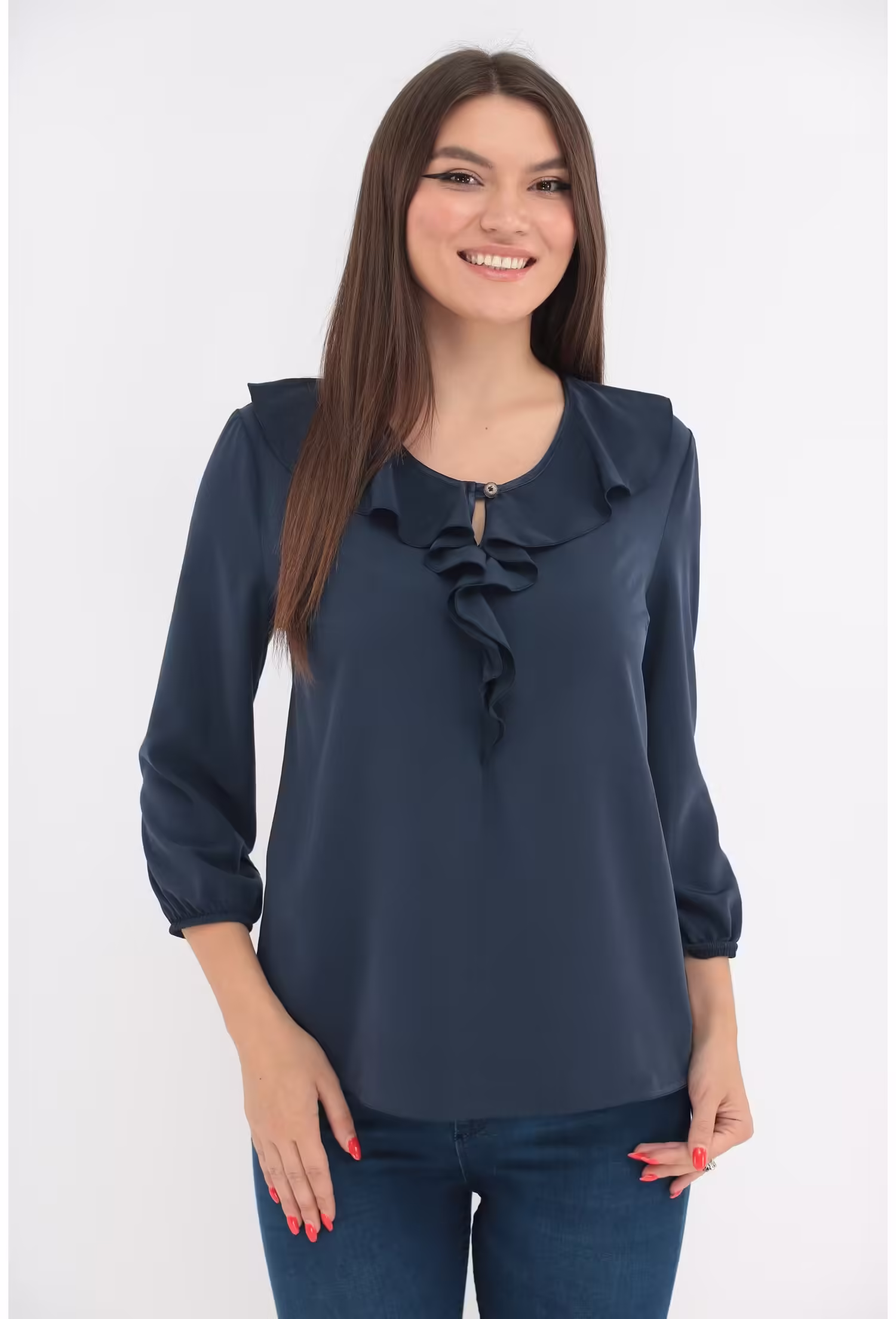 Bluza bleumarin elegantă cu volănașe