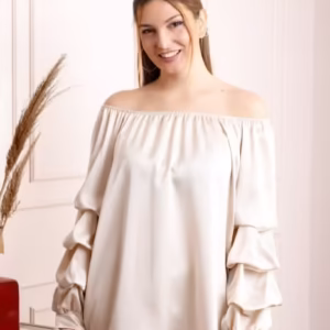 Bluza crem eleganta cu maneci bufante
