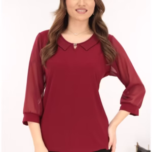 Bluza elegantă bordo cu guleruș din tricot fin