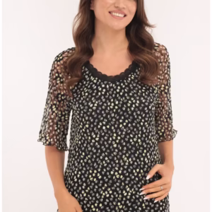 Bluza din dantelă neagră cu buline ivory – Elegantă și confortabilă